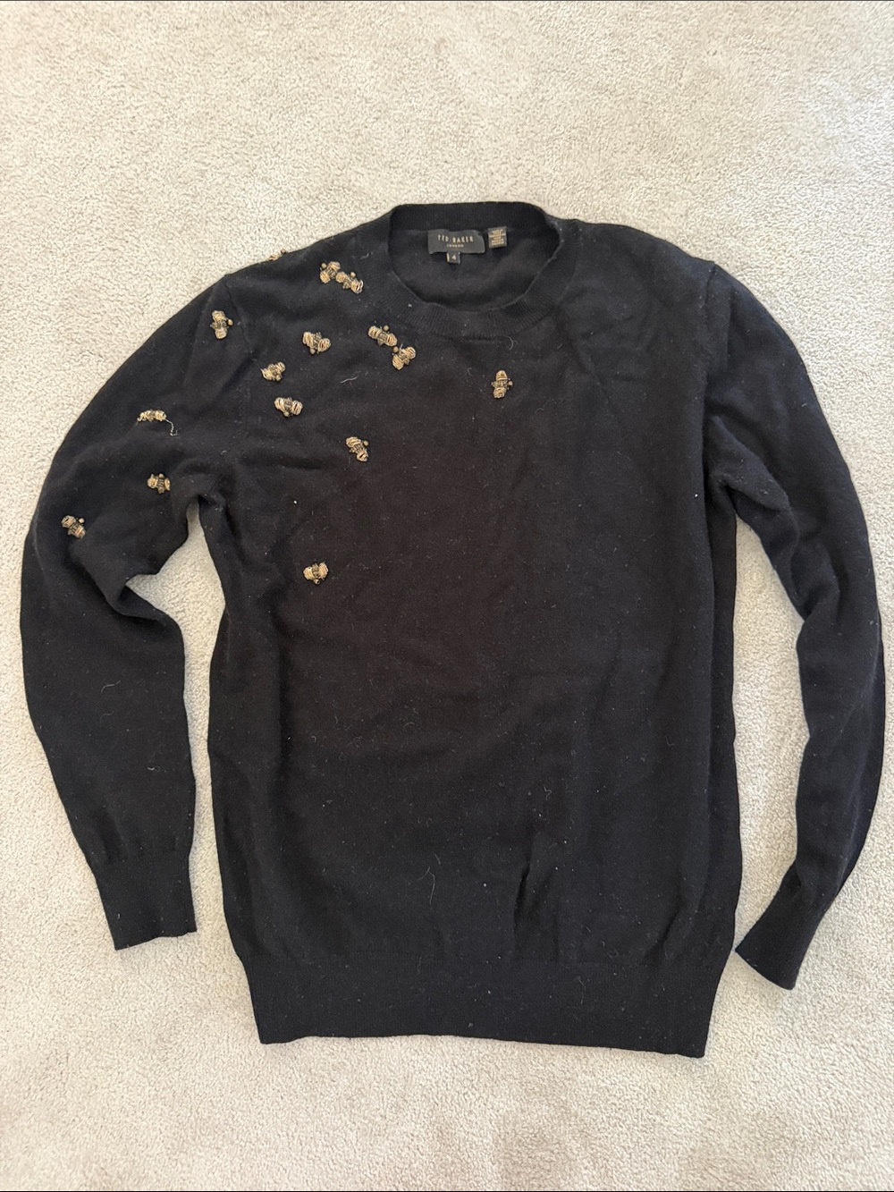 Ted Baker Black Crewneck Sweater with Gold Embellished Accents